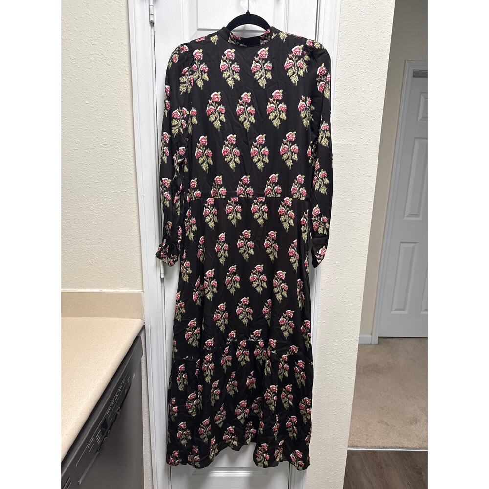 Emerson Fry India Collection Black Long Sleeve Floral Block Print Dress Size Med - Picture 3 of 9